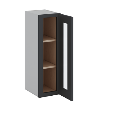 30" Tall 15HNS Hermosa Noir Black Shaker 1-1/4" Overlay Wall Glass Cabinet - Single Door 9", 12", 15", 18", 21" WIde