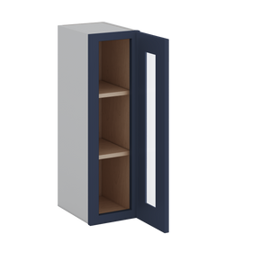 30" Tall 29NB Naval Blue Shaker 1-1/4" Overlay Wall Glass Cabinet - Single Door 9", 12", 15", 18", 21" WIde
