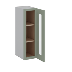 30" Tall Green Shaker 1-1/4" Overlay Wall Glass Cabinet - Single Door 9", 12", 15", 18", 21" WIde