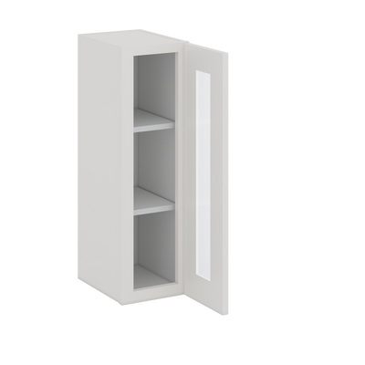 30" Tall 2WS White Shaker 1-1/4" Overlay Wall Glass Cabinet - Single Door 9", 12", 15", 18", 21" WIde