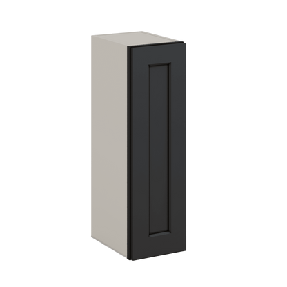 30" Tall 15HNS Hermosa Noir Black Shaker 1-1/4" Overlay Wall Cabinet - Single Door 9", 12", 15", 18", 21" WIde