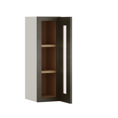 30" Tall Huntington Cinder Double Shaker Glass Ready Wall Cabinet - Single Door 9", 12", 15", 18", 21" WIde