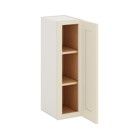 30" Tall Manhattan Cream Shaker 1-1/4" Overlay Wall Cabinet - Single Door 9", 12", 15", 18", 21" WIde