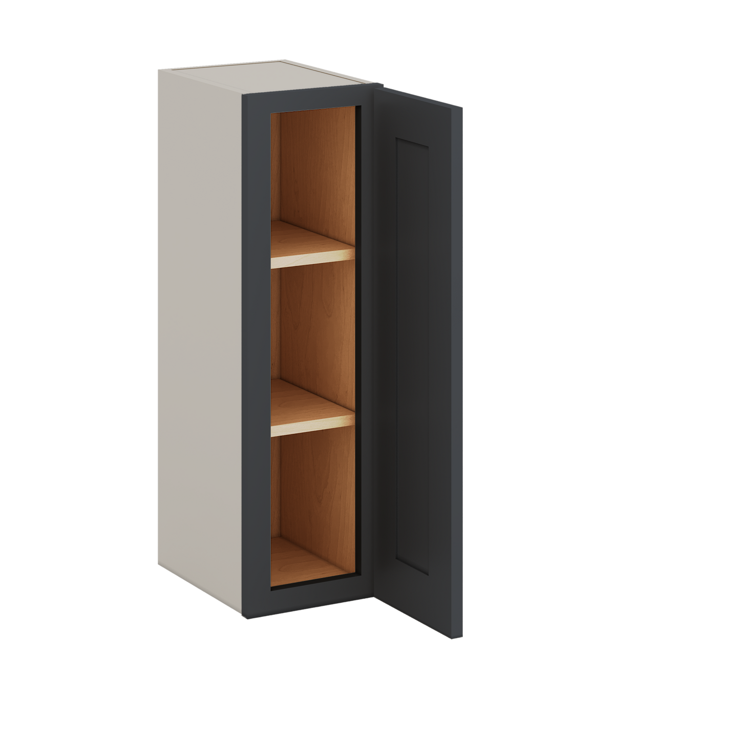 30" Tall 15HNS Hermosa Noir Black Shaker 1-1/4" Overlay Wall Cabinet - Single Door 9", 12", 15", 18", 21" WIde