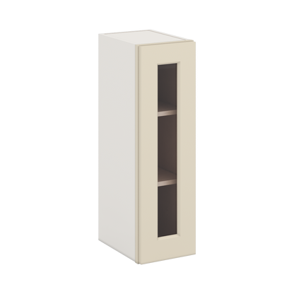 30" Tall Manhattan Cream Shaker 1-1/4" Overlay Glass Ready Wall Cabinet - Single Door 9", 12", 15", 18", 21" WIde