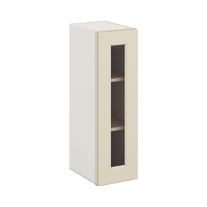 30" Tall Manhattan Cream Shaker 1-1/4" Overlay Wall Glass Cabinet - Single Door 9", 12", 15", 18", 21" WIde