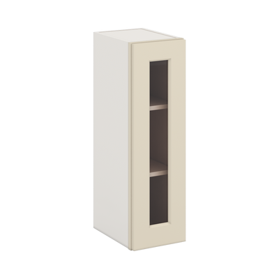 30" Tall Manhattan Cream Shaker 1-1/4" Overlay Wall Glass Cabinet - Single Door 9", 12", 15", 18", 21" WIde