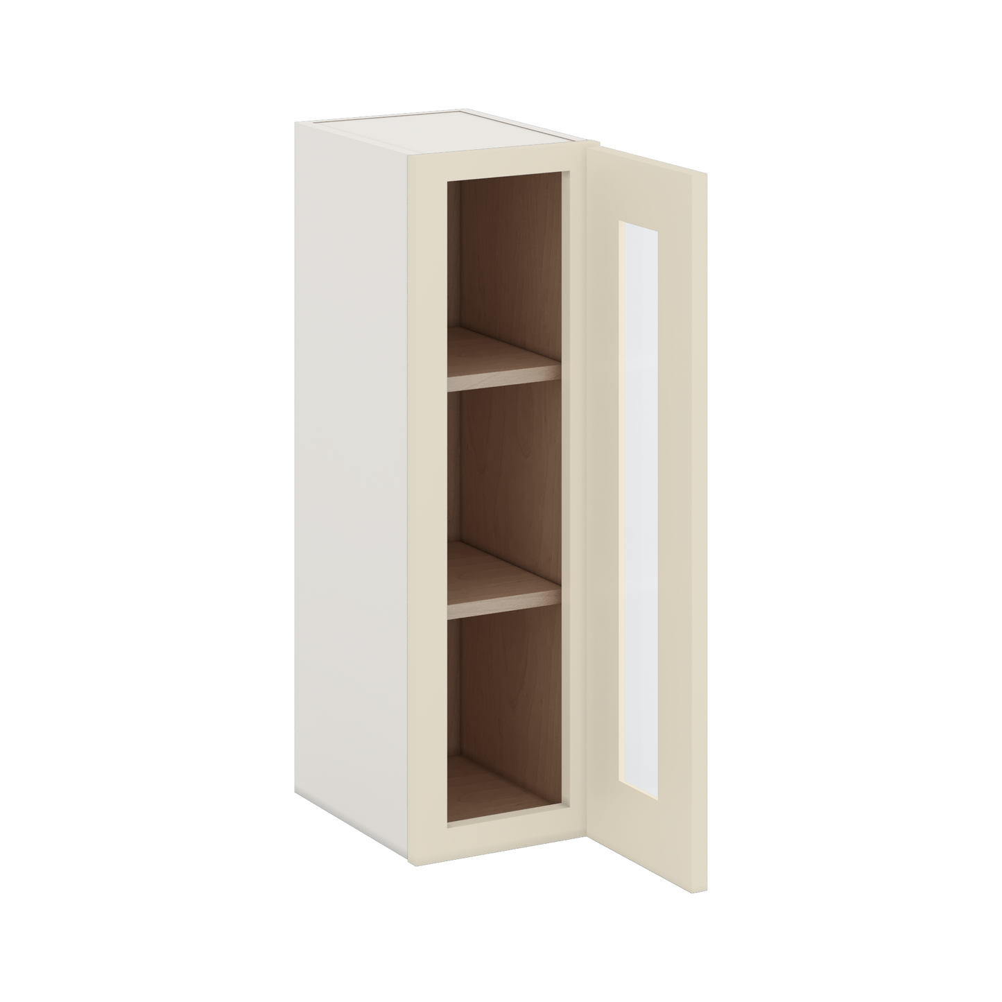 30" Tall Manhattan Cream Shaker 1-1/4" Overlay Glass Ready Wall Cabinet - Single Door 9", 12", 15", 18", 21" WIde
