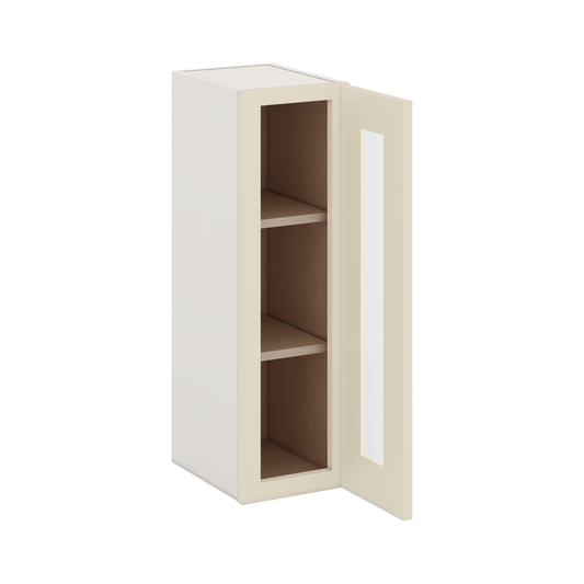 30" Tall Manhattan Cream Shaker 1-1/4" Overlay Glass Ready Wall Cabinet - Single Door 9", 12", 15", 18", 21" WIde