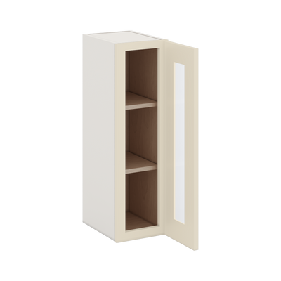 30" Tall Manhattan Cream Shaker 1-1/4" Overlay Wall Glass Cabinet - Single Door 9", 12", 15", 18", 21" WIde