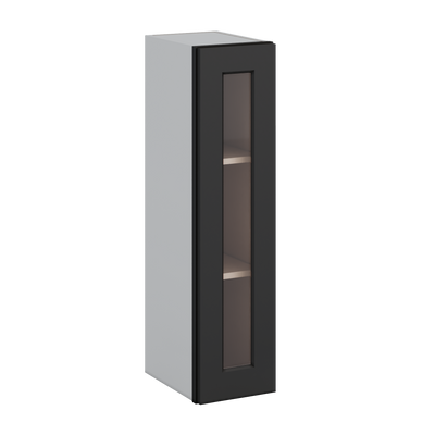 36" Tall 15HNS Hermosa Noir Black Shaker 1-1/4" Overlay Glass Ready Wall Cabinet - Single Door 9", 12", 15", 18", 21"