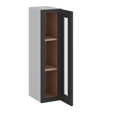 36" Tall 15HNS Hermosa Noir Black Shaker 1-1/4" Overlay Glass Ready Wall Cabinet - Single Door 9", 12", 15", 18", 21"
