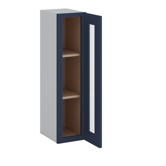 36" Tall NB29 Naval Blue Shaker 1-1/4" Overlay Glass Ready Wall Cabinet - Single Door 9", 12", 15", 18", 21"