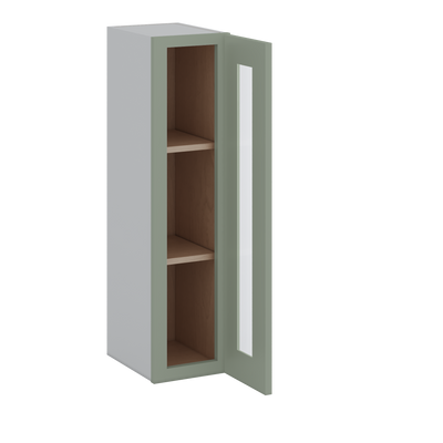 36" Tall Green Shaker 1-1/4" Overlay Glass Ready Wall Cabinet - Single Door 9", 12", 15", 18", 21"
