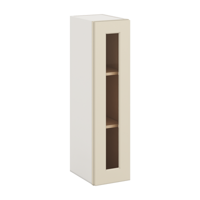 36" Tall Manhattan Cream Shaker 1-1/4" Overlay Glass Ready Wall Cabinet - Single Door 9", 12", 15", 18", 21"