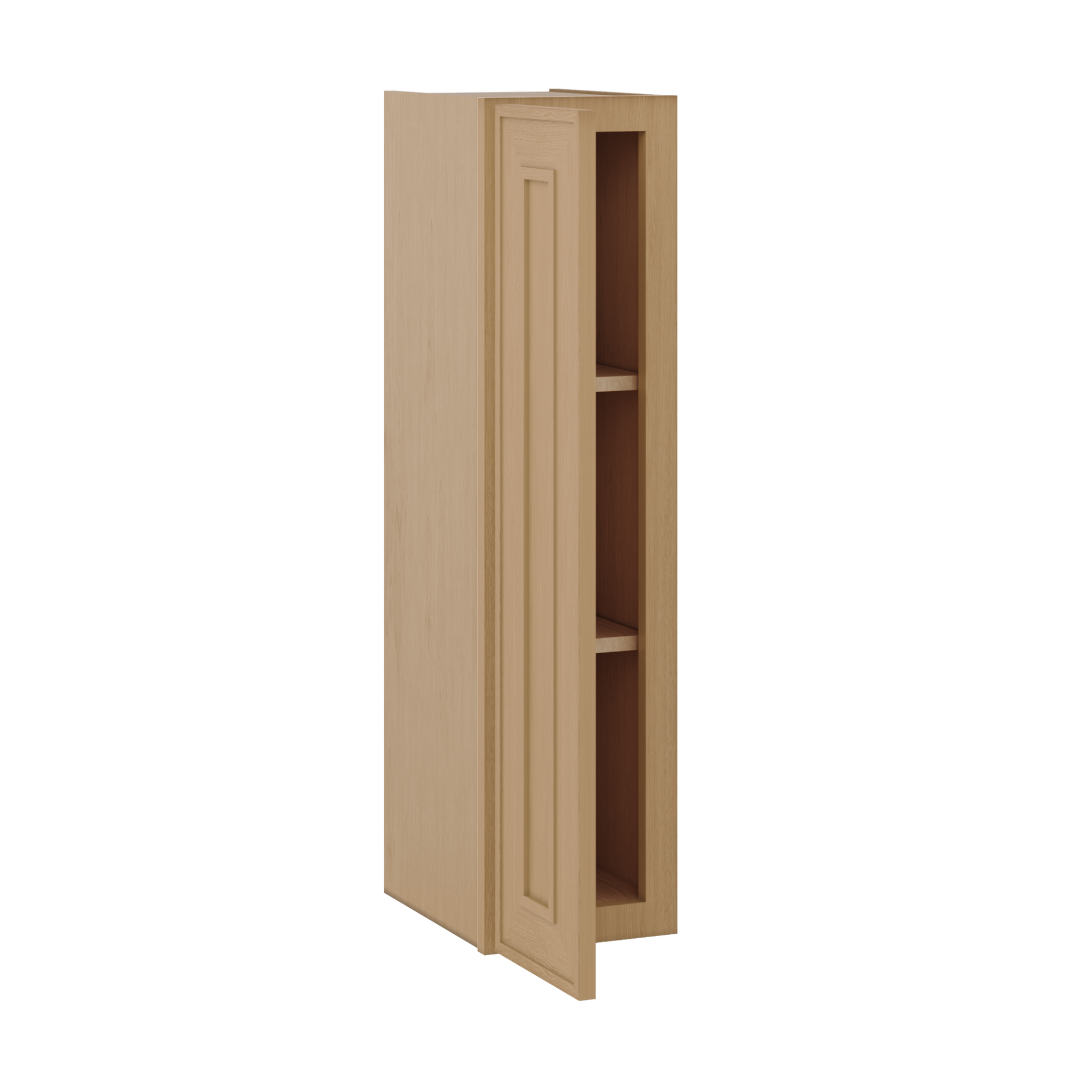 Natural oak elegant craftsman shaker single-door wall 9"–36" rta kitchen cabinet – angle view