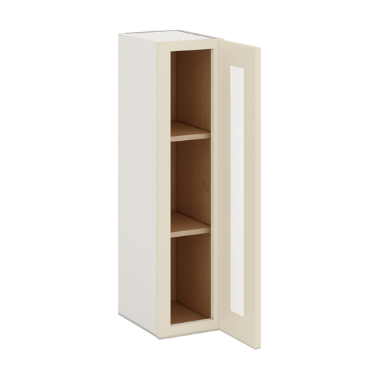 36" Tall Manhattan Cream Shaker 1-1/4" Overlay Glass Ready Wall Cabinet - Single Door 9", 12", 15", 18", 21"