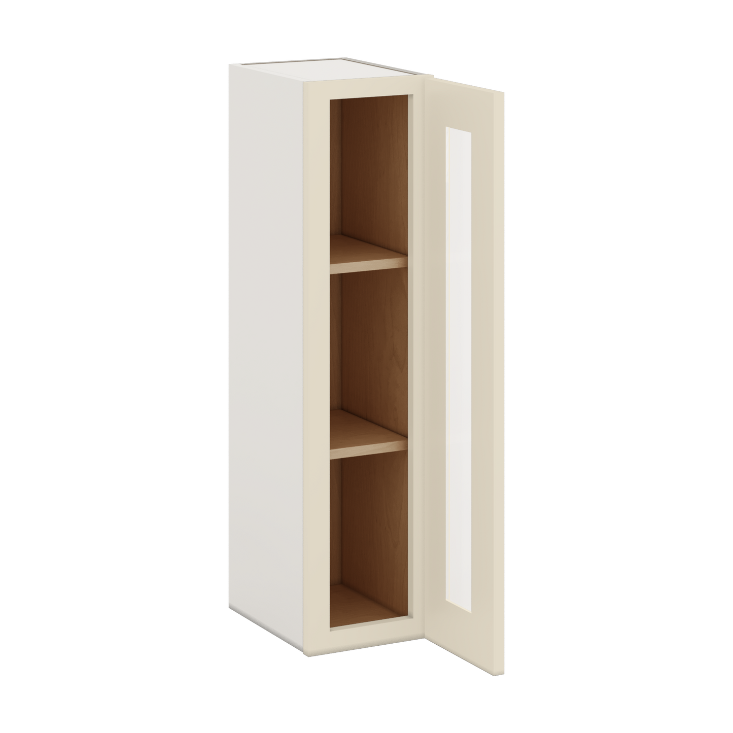 36" Tall Manhattan Cream Shaker 1-1/4" Overlay Glass Ready Wall Cabinet - Single Door 9", 12", 15", 18", 21"