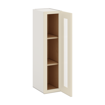 36" Tall Manhattan Cream Shaker 1-1/4" Overlay Glass Ready Wall Cabinet - Single Door 9", 12", 15", 18", 21"
