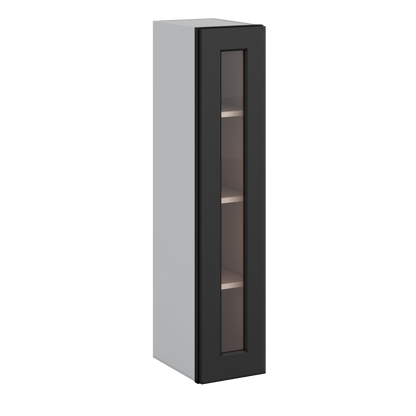 42" Tall 15HNS Hermosa Noir Black Shaker 1-1/4" Overlay Glass Ready Wall Cabinet - Single Door 9", 12", 15", 18", 21"