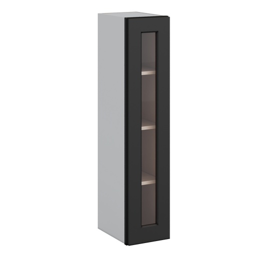 42" Tall 15HNS Hermosa Noir Black Shaker 1-1/4" Overlay Glass Ready Wall Cabinet - Single Door 9", 12", 15", 18", 21"