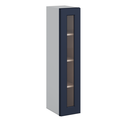 42" Tall NB29 Naval Blue Shaker 1-1/4" Overlay Glass Ready Wall Cabinet - Single Door 9", 12", 15", 18", 21"