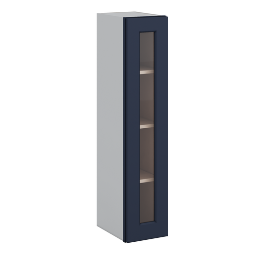 42" Tall NB29 Naval Blue Shaker 1-1/4" Overlay Glass Ready Wall Cabinet - Single Door 9", 12", 15", 18", 21"