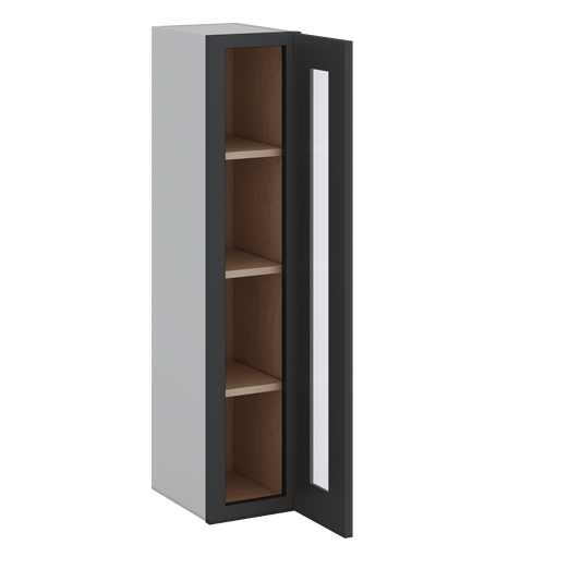 42" Tall 15HNS Hermosa Noir Black Shaker 1-1/4" Overlay Glass Ready Wall Cabinet - Single Door 9", 12", 15", 18", 21"