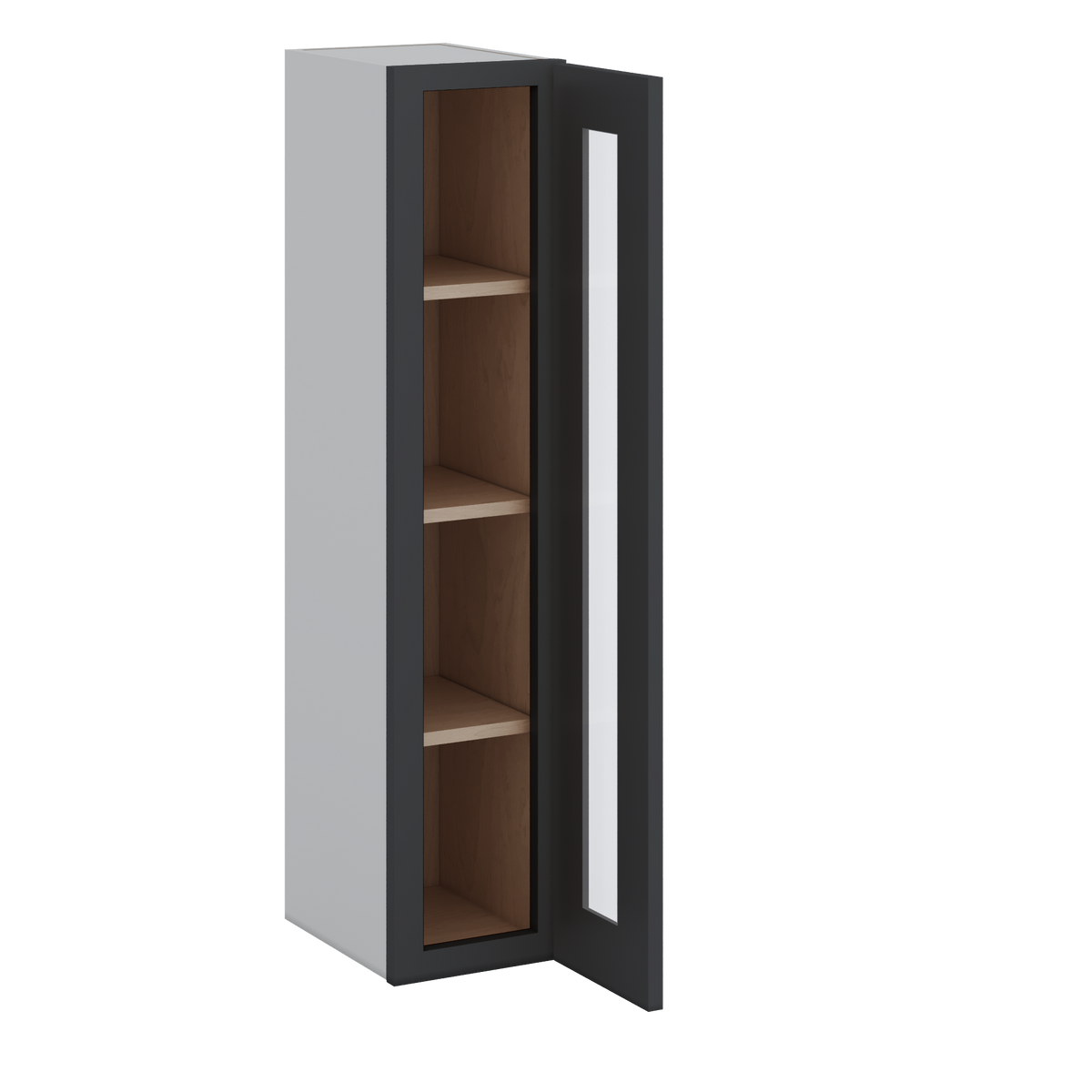 42" Tall 15HNS Hermosa Noir Black Shaker 1-1/4" Overlay Glass Ready Wall Cabinet - Single Door 9", 12", 15", 18", 21"