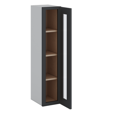 42" Tall 15HNS Hermosa Noir Black Shaker 1-1/4" Overlay Glass Ready Wall Cabinet - Single Door 9", 12", 15", 18", 21"