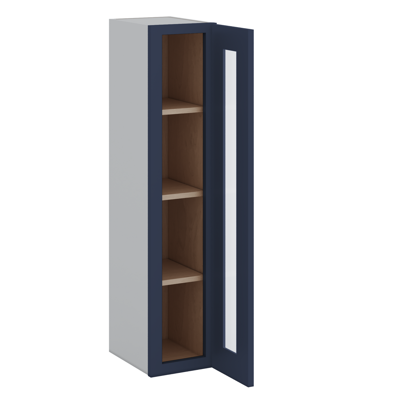 42" Tall NB29 Naval Blue Shaker 1-1/4" Overlay Glass Ready Wall Cabinet - Single Door 9", 12", 15", 18", 21"