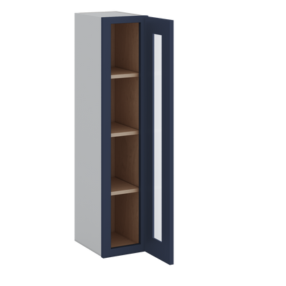 42" Tall NB29 Naval Blue Shaker 1-1/4" Overlay Glass Ready Wall Cabinet - Single Door 9", 12", 15", 18", 21"