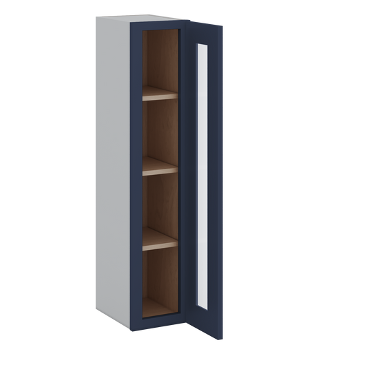 42" Tall NB29 Naval Blue Shaker 1-1/4" Overlay Glass Ready Wall Cabinet - Single Door 9", 12", 15", 18", 21"