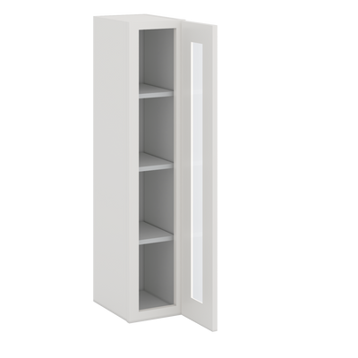 42" Tall 2WS White Shaker 1-1/4" Overlay Wall Glass Cabinet - Single Door 9", 12", 15", 18", 21"