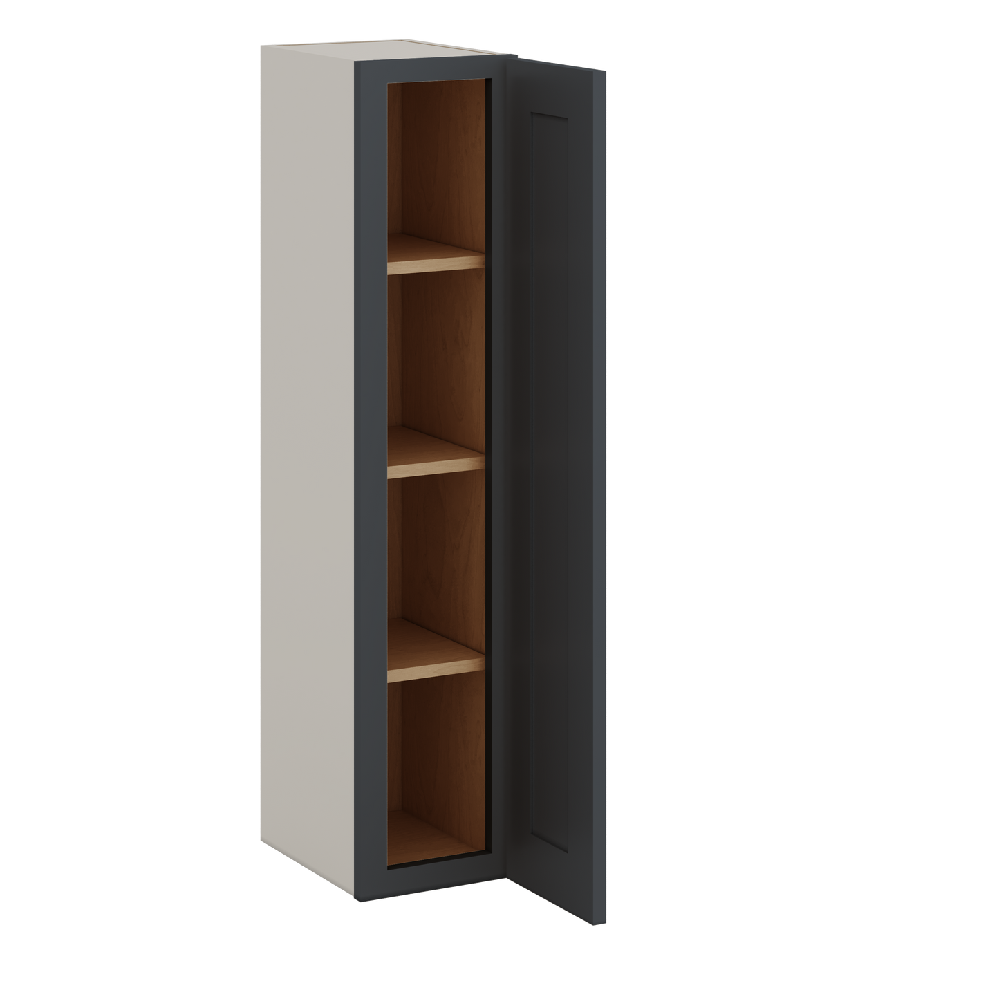 42" Tall 15HNS Hermosa Noir Black Shaker 1-1/4" Overlay Wall Cabinet - Single Door 9", 12", 15", 18", 21"