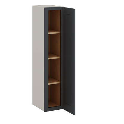 42" Tall 15HNS Hermosa Noir Black Shaker 1-1/4" Overlay Wall Cabinet - Single Door 9", 12", 15", 18", 21"