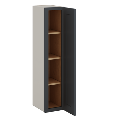 42" Tall 15HNS Hermosa Noir Black Shaker 1-1/4" Overlay Wall Cabinet - Single Door 9", 12", 15", 18", 21"