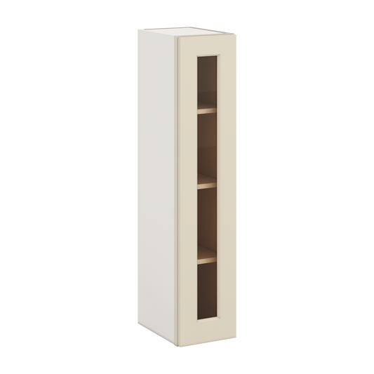 42" Tall Manhattan Cream Shaker 1-1/4" Overlay Glass Ready Wall Cabinet - Single Door 9", 12", 15", 18", 21"