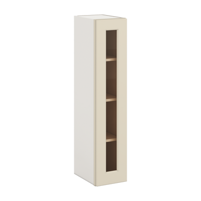 42" Tall Manhattan Cream Shaker 1-1/4" Overlay Glass Ready Wall Cabinet - Single Door 9", 12", 15", 18", 21"