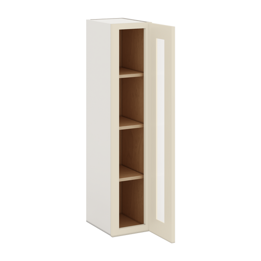 42" Tall Manhattan Cream Shaker 1-1/4" Overlay Glass Ready Wall Cabinet - Single Door 9", 12", 15", 18", 21"