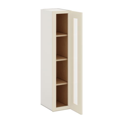42" Tall Manhattan Cream Shaker 1-1/4" Overlay Glass Ready Wall Cabinet - Single Door 9", 12", 15", 18", 21"