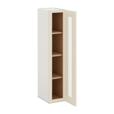 42" Tall Manhattan Cream Shaker 1-1/4" Overlay Glass Ready Wall Cabinet - Single Door 9", 12", 15", 18", 21"