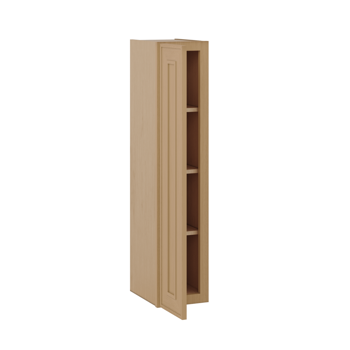 Natural oak elegant craftsman shaker single-door wall 9"–42" rta kitchen cabinet – angle view