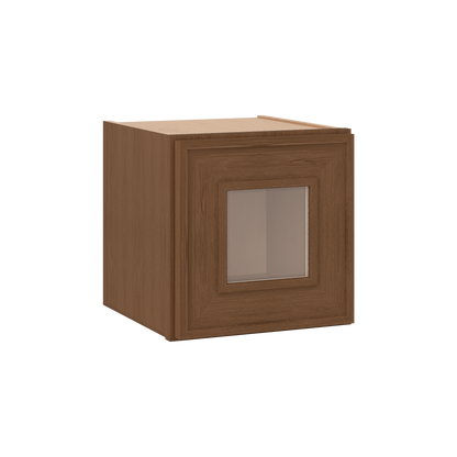 12" Tall 12" Deep - 12", 15", 18", 21", 24", 27", 30", 33" & 36" Wide Glass Door Stacker | Wall Mocha Elegant Oak Craftsman Shaker 1-1/4" Overlay Wall Cabinet