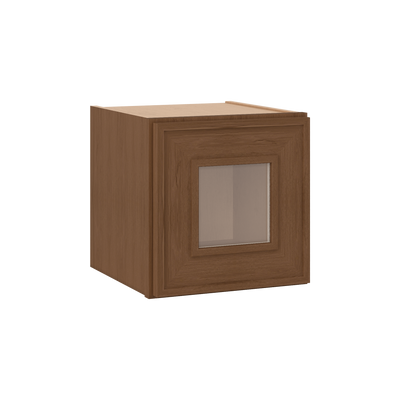 12" Tall 12" Deep - 12", 15", 18", 21", 24", 27", 30", 33" & 36" Wide Glass Door Stacker | Wall Mocha Elegant Oak Craftsman Shaker 1-1/4" Overlay Wall Cabinet