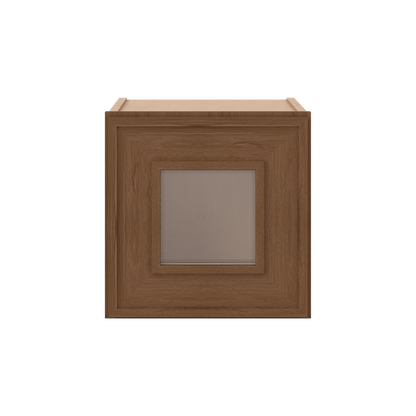 12" Tall 12" Deep - 12", 15", 18", 21", 24", 27", 30", 33" & 36" Wide Glass Door Stacker | Wall Mocha Elegant Oak Craftsman Shaker 1-1/4" Overlay Wall Cabinet