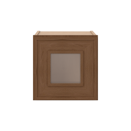 12" Tall 12" Deep - 12", 15", 18", 21", 24", 27", 30", 33" & 36" Wide Glass Door Stacker | Wall Mocha Elegant Oak Craftsman Shaker 1-1/4" Overlay Wall Cabinet