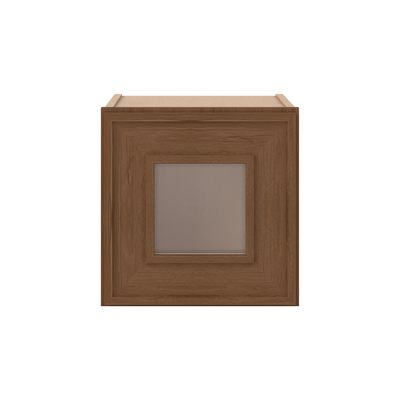 12" Tall 12" Deep - 12", 15", 18", 21", 24", 27", 30", 33" & 36" Wide Glass Door Stacker | Wall Mocha Elegant Oak Craftsman Shaker 1-1/4" Overlay Wall Cabinet