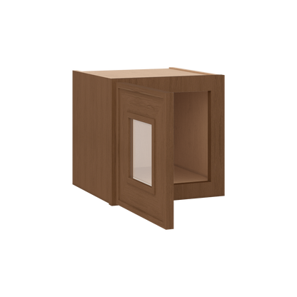 12" Tall 12" Deep - 12", 15", 18", 21", 24", 27", 30", 33" & 36" Wide Glass Door Stacker | Wall Mocha Elegant Oak Craftsman Shaker 1-1/4" Overlay Wall Cabinet
