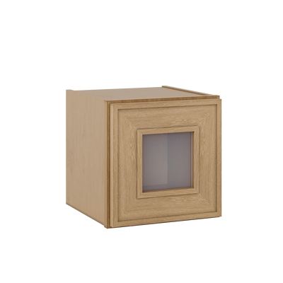 12" Tall 12" Deep Glass Door Stacker | Wall Elegant Oak Craftsman Shaker 1-1/4" Overlay Wall Cabinet -  12", 15", 18", 21", 24", 27", 30", 33" & 36" Wide